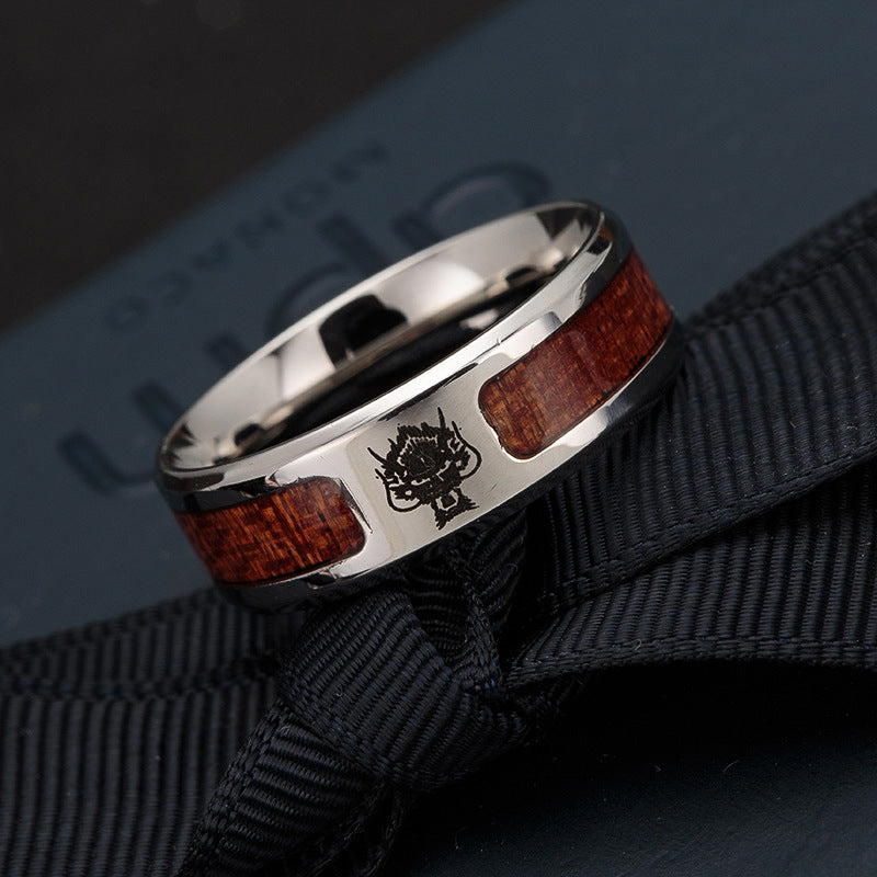 Explosive Wood Ring Wholesale Collection - Men's Steel Ring with Half Circle Design