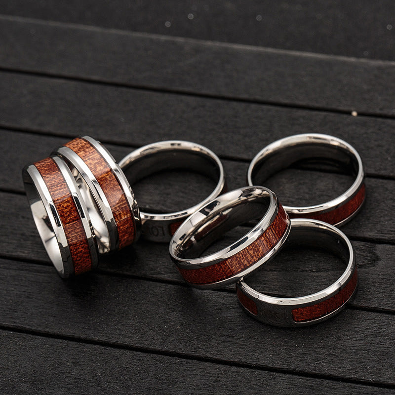 Explosive Wood Ring Wholesale Collection - Men's Steel Ring with Half Circle Design