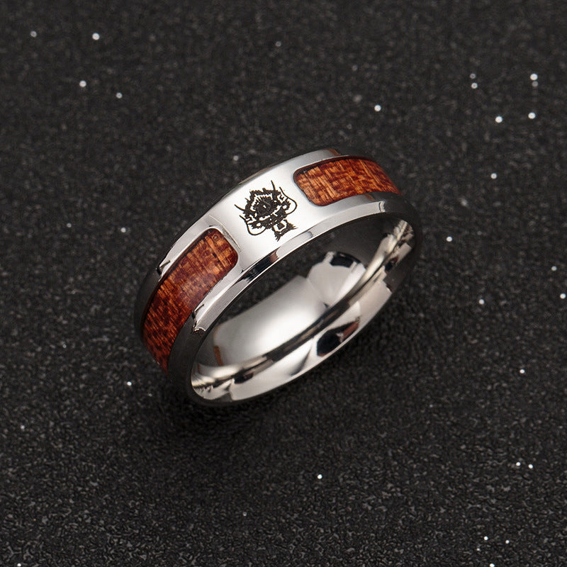 Explosive Wood Ring Wholesale Collection - Men's Steel Ring with Half Circle Design