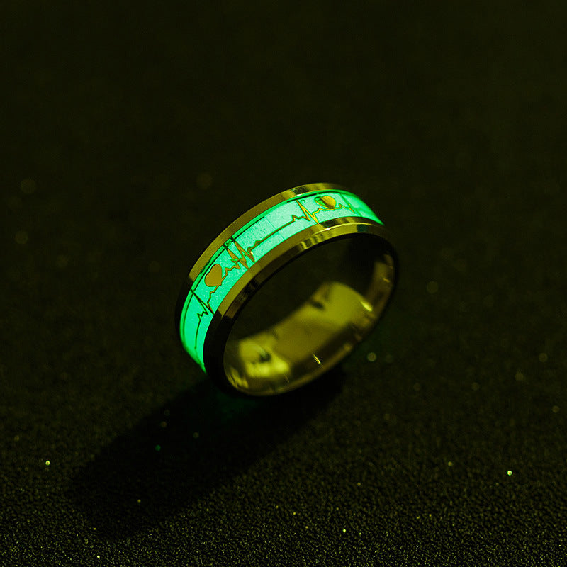 ECG Heartbeat 8mm Carbon Fiber Ring For Valentines Day Couples Unisex Titanium Steel By Planderful Everyday Genie