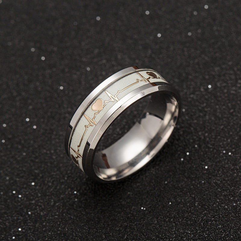 ECG Heartbeat 8mm Carbon Fiber Ring For Valentines Day Couples Unisex Titanium Steel By Planderful Everyday Genie