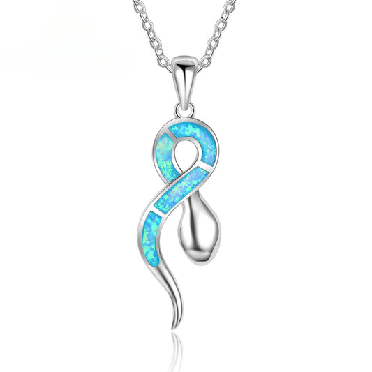 Blue Opal Snake Sterling Silver Necklace