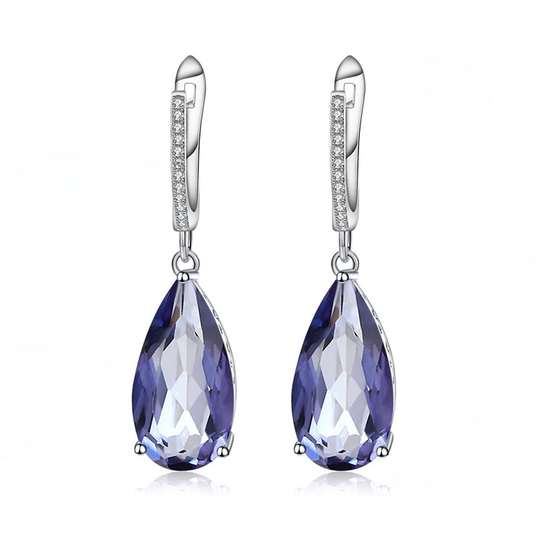 Solitaire Pear Shape Natural Gemstone Silver Drop Earrings