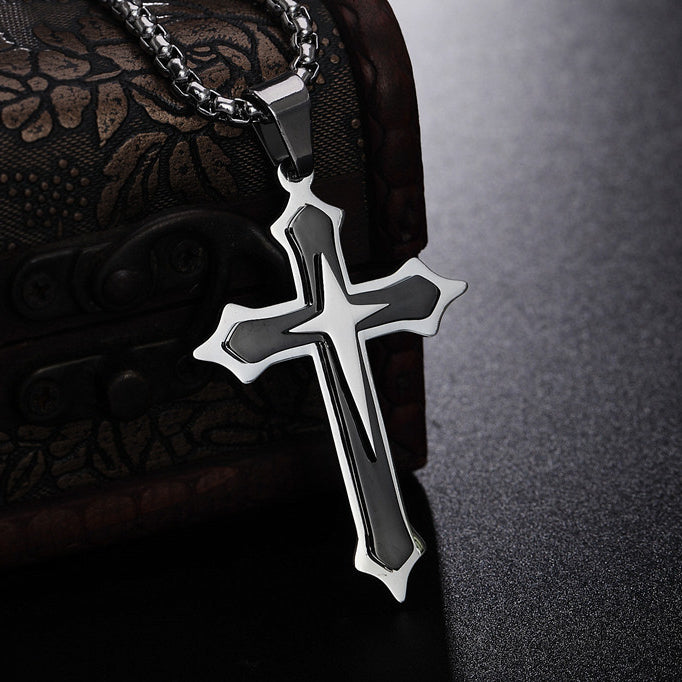 Cross Star Latin Cross Titanium Steel Necklace for Men