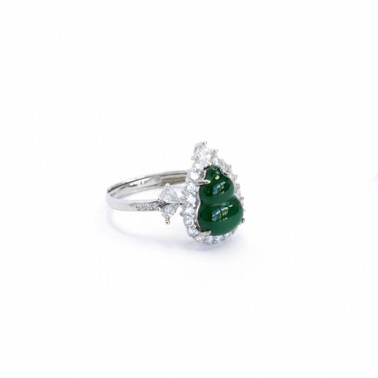 Green Jadeite Gourd 925 Silver Ring