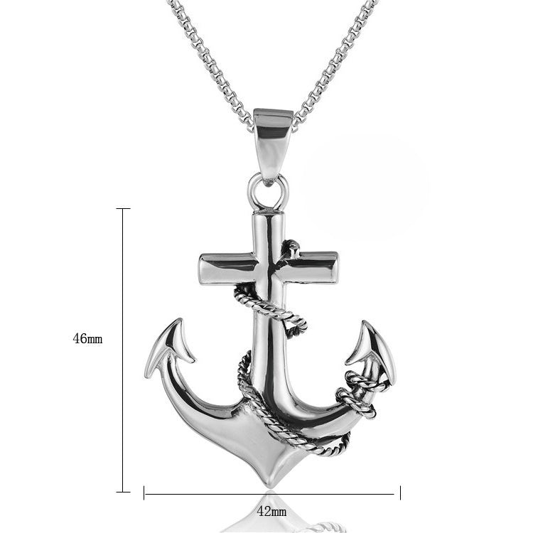 Planderful Durable Titanium Steel Navy Anchor Pendant Necklace For Unisex Retro Punk Style