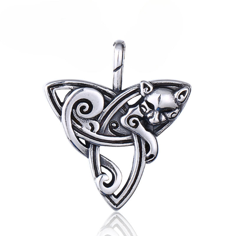 Retro-Inspired Triangular Titanium Steel Fox Pendant for Men - Creative European and American Jewelry Wholesale