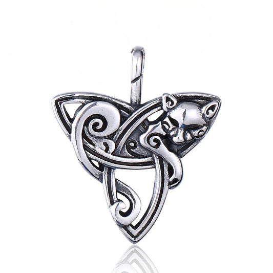 Retro-Inspired Triangular Titanium Steel Fox Pendant for Men - Creative European and American Jewelry Wholesale