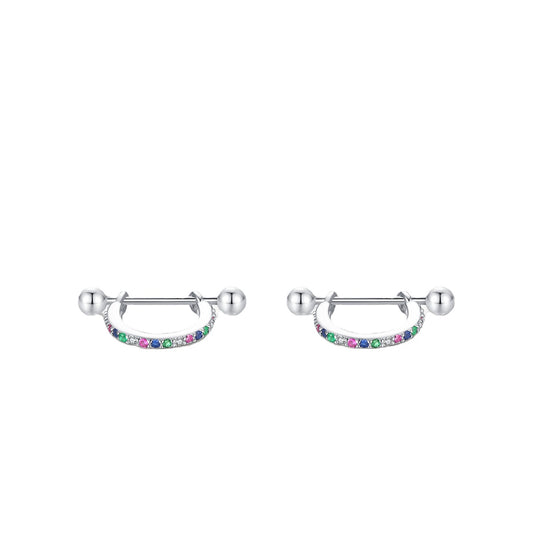Colorful Zircon Sterling Silver Ear Buckles for Women's Fashion and Personality