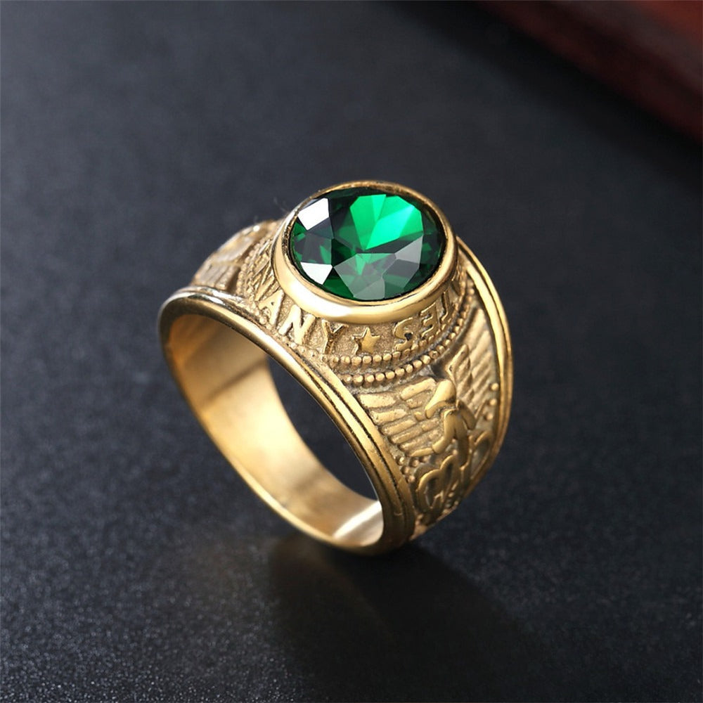 Planderful Mens Military Ring Zircon Titanium Steel Retro Punk For Men Unisex Design
