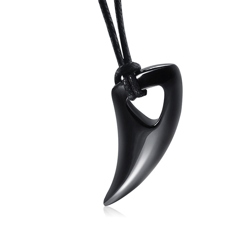 Steel Necklace - Statement Wolf Tooth Pendant For Men