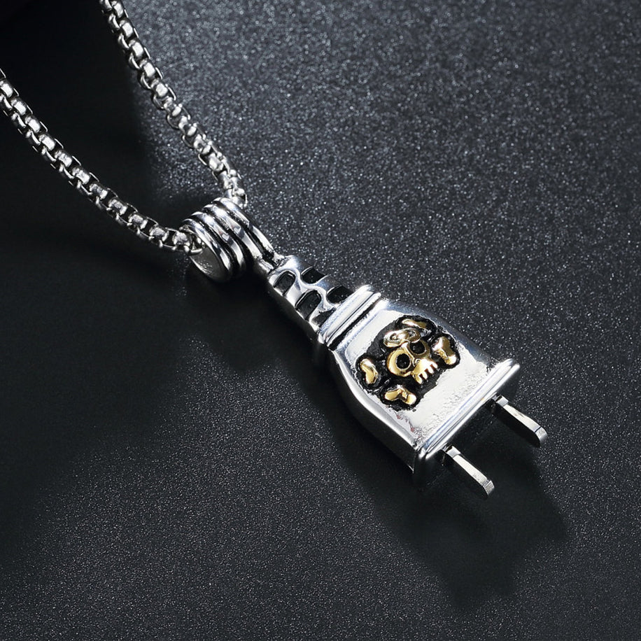 Halloween Skull Power Plug Titanium Steel Necklace for Men