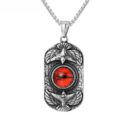 Planderful Titanium Steel Demon Eye Pendant Necklace For Men Unisex Protection Power Vintage Eagle Style