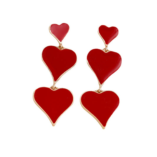 Exaggerated Red Peach Heart Earrings with European Charm