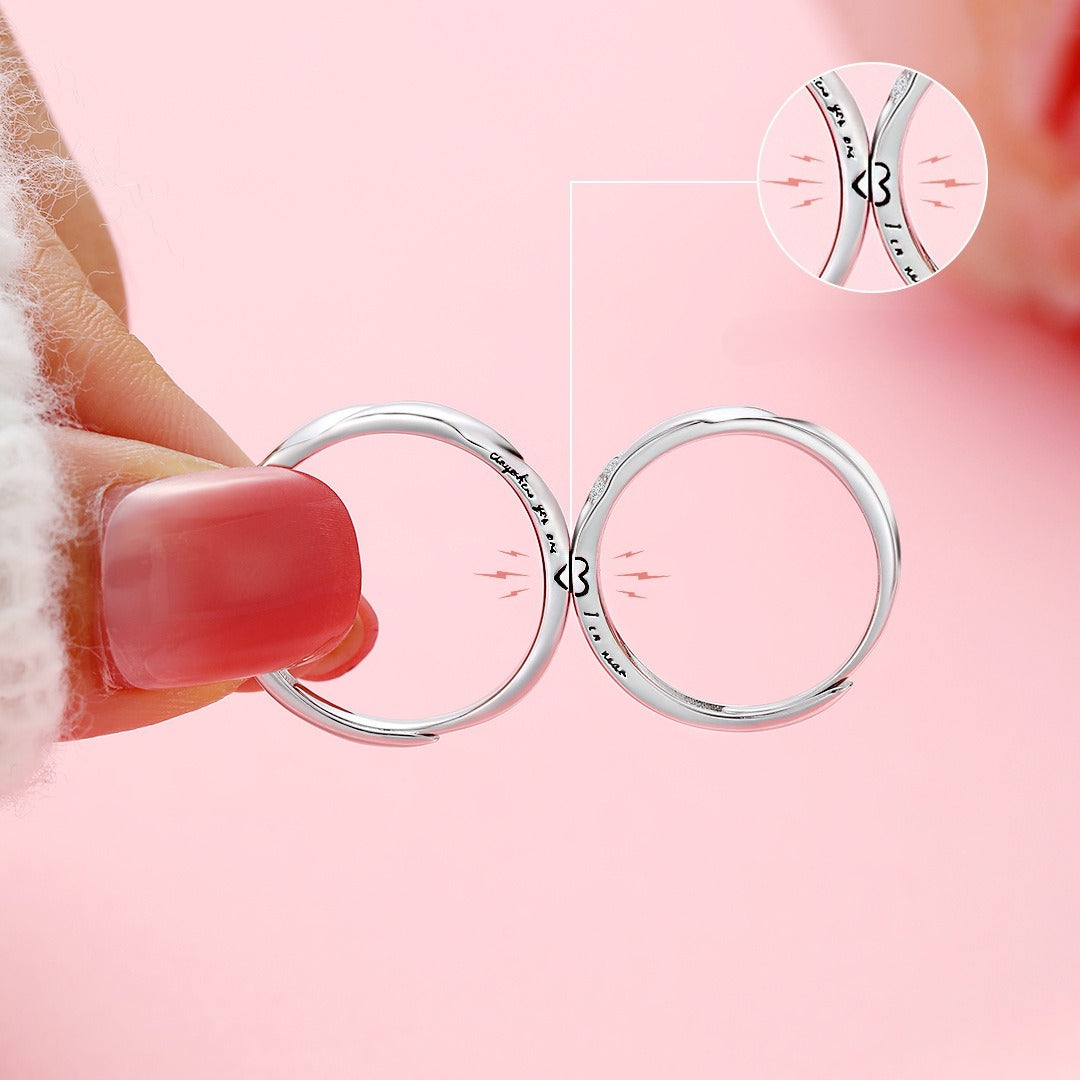 Planderful Jewelry Sterling Silver Couple Ring Magnetic Opening Adjustable For Men And Women