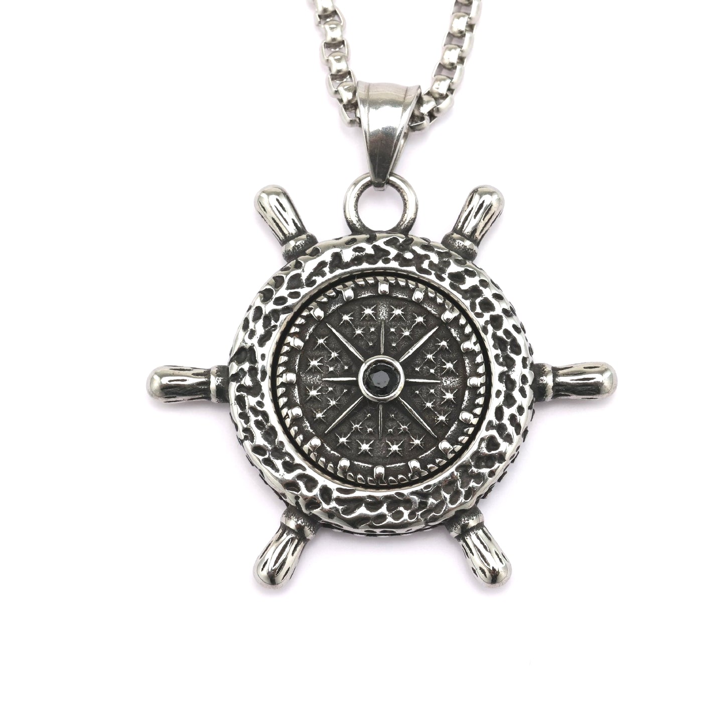 Planderful Rotating Rudder Pendant Stainless Steel Unisex Necklace For Men Norse Legacy Retro European American Style