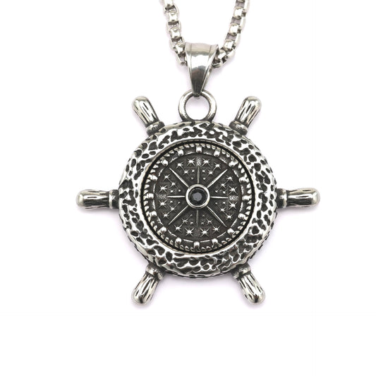 Planderful Rotating Rudder Pendant Stainless Steel Unisex Necklace For Men Norse Legacy Retro European American Style