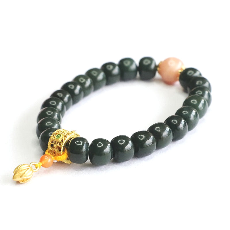 Dark Taqing Hetian Jade Vintage Bead Bracelet