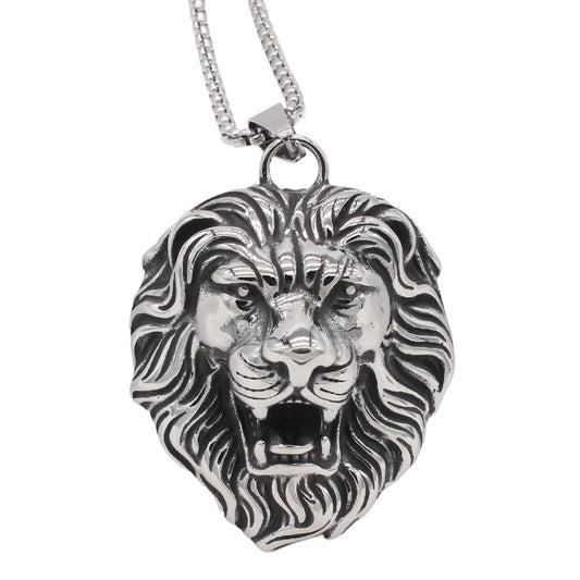 Personalized Retro Lion Head Titanium Steel Pendant for Men - European and American Style Wholesale Jewelry