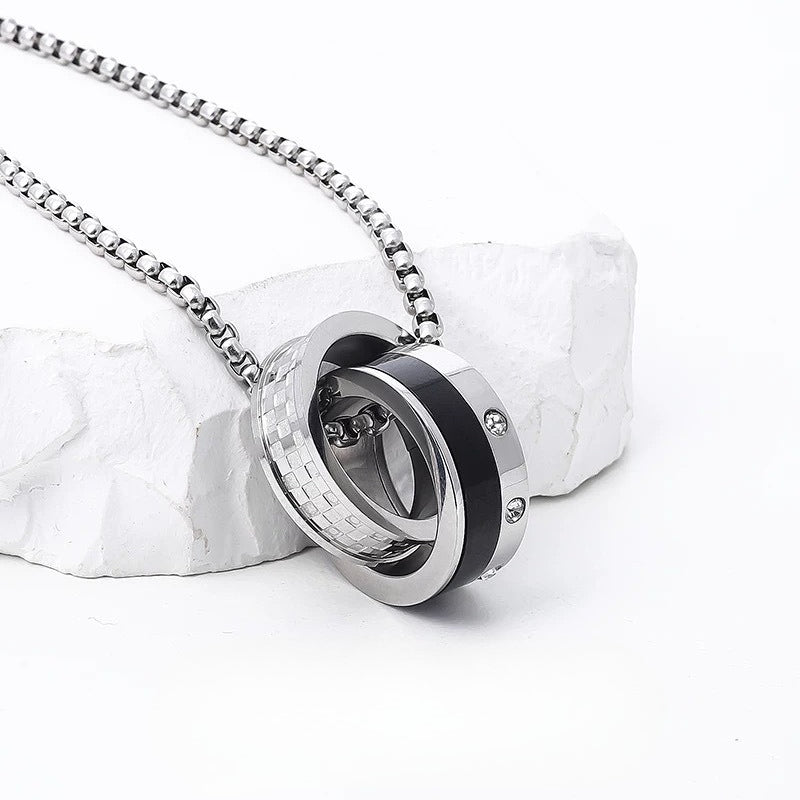 Planderful Everyday Genie Titanium Steel Double Hoop Ring Necklace For Men Crystal Pendant Trendsetting Accessory