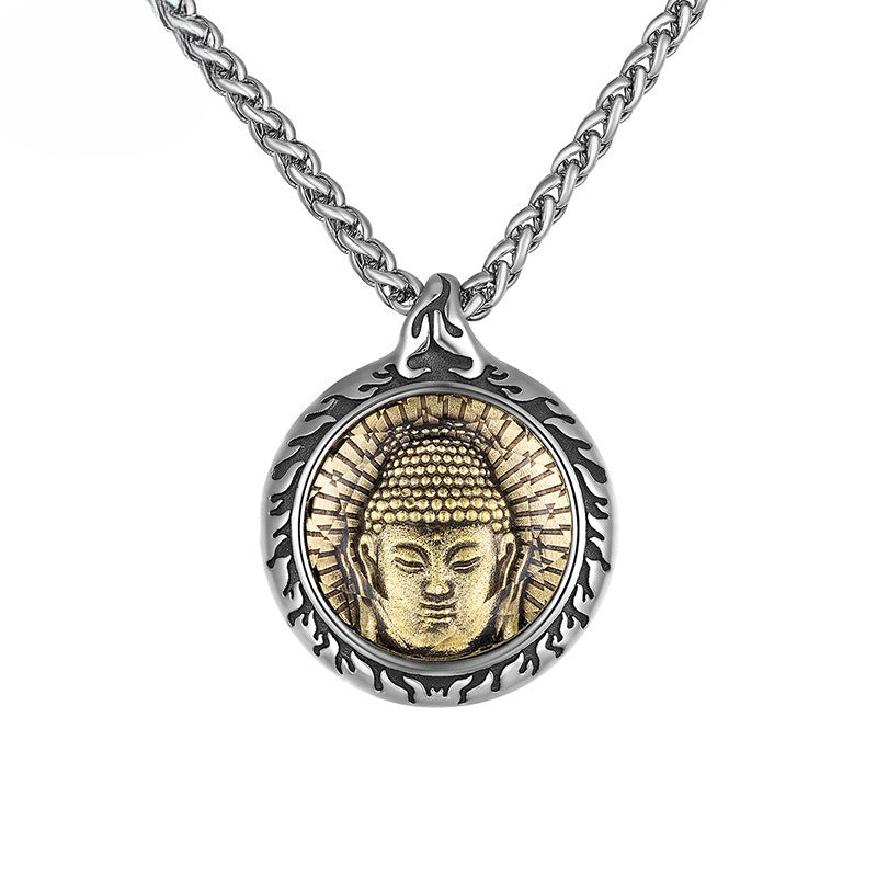 Steel Necklace – Statement Zodiac Buddha Pendant