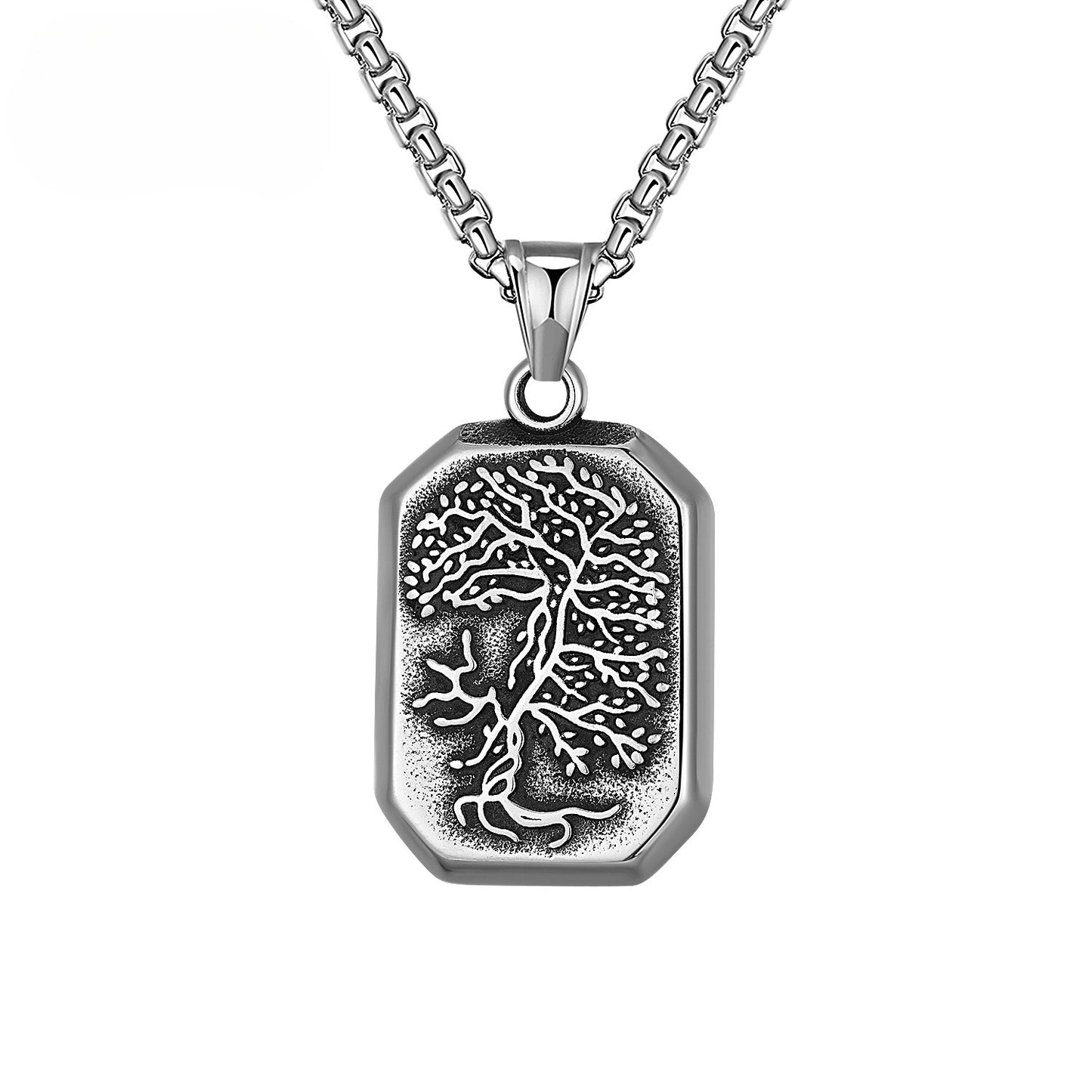 Steel Necklace - Minimalist Men's Tree of Life Pendant