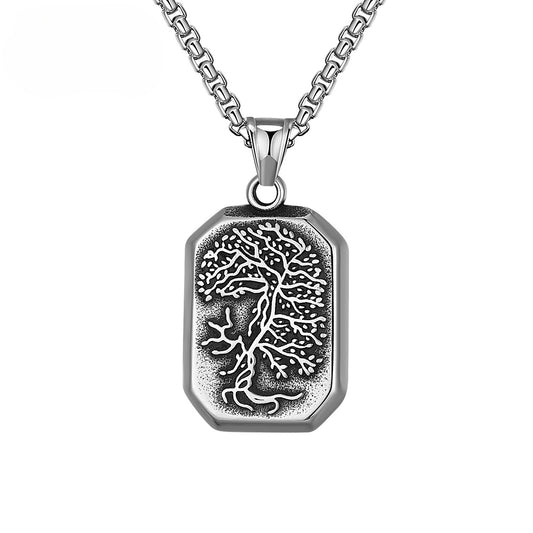 Steel Necklace - Minimalist Men's Tree of Life Pendant
