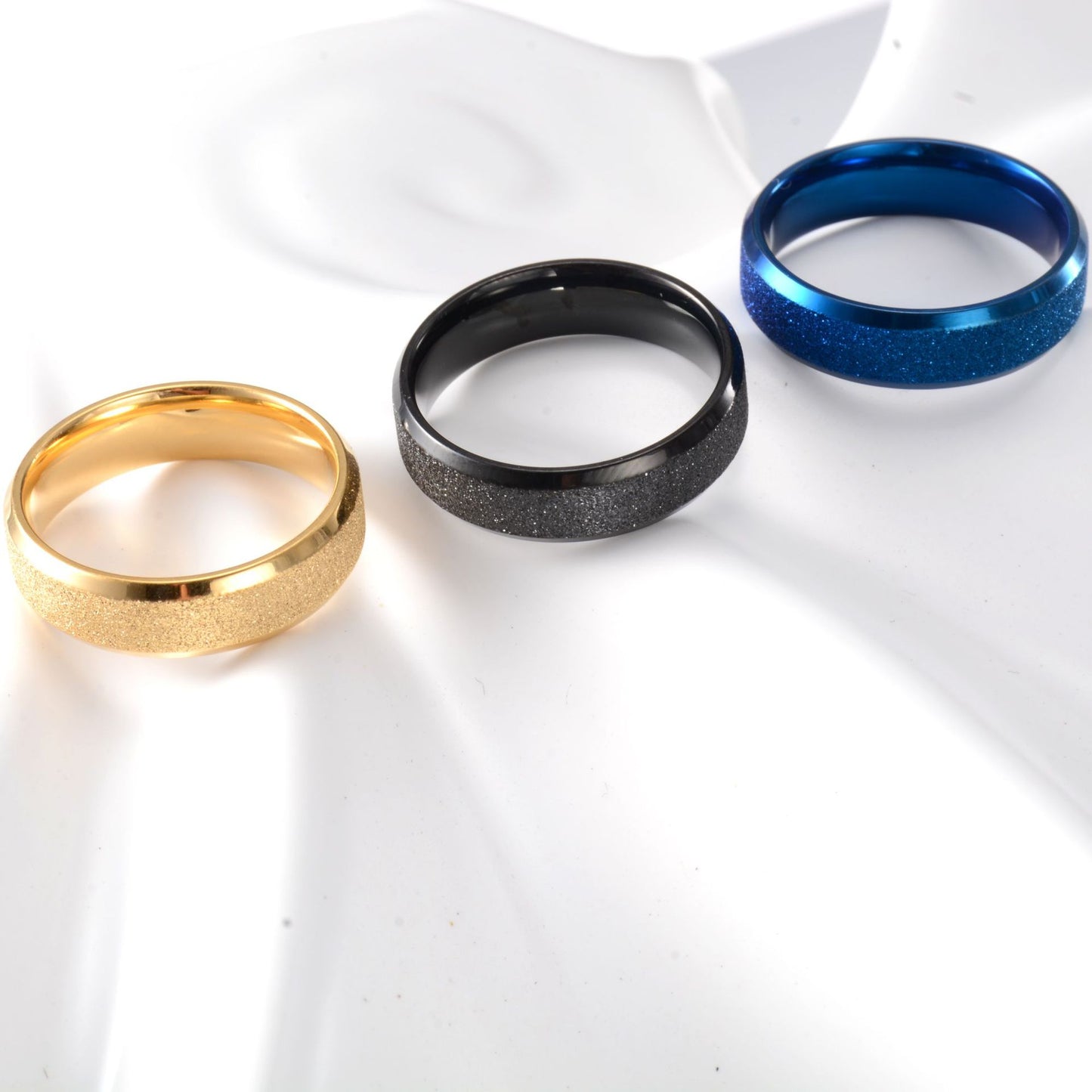 Planderful Titanium Steel Couple Ring Double Beveled Edge Four Color Pearl Inlay Everyday Genie