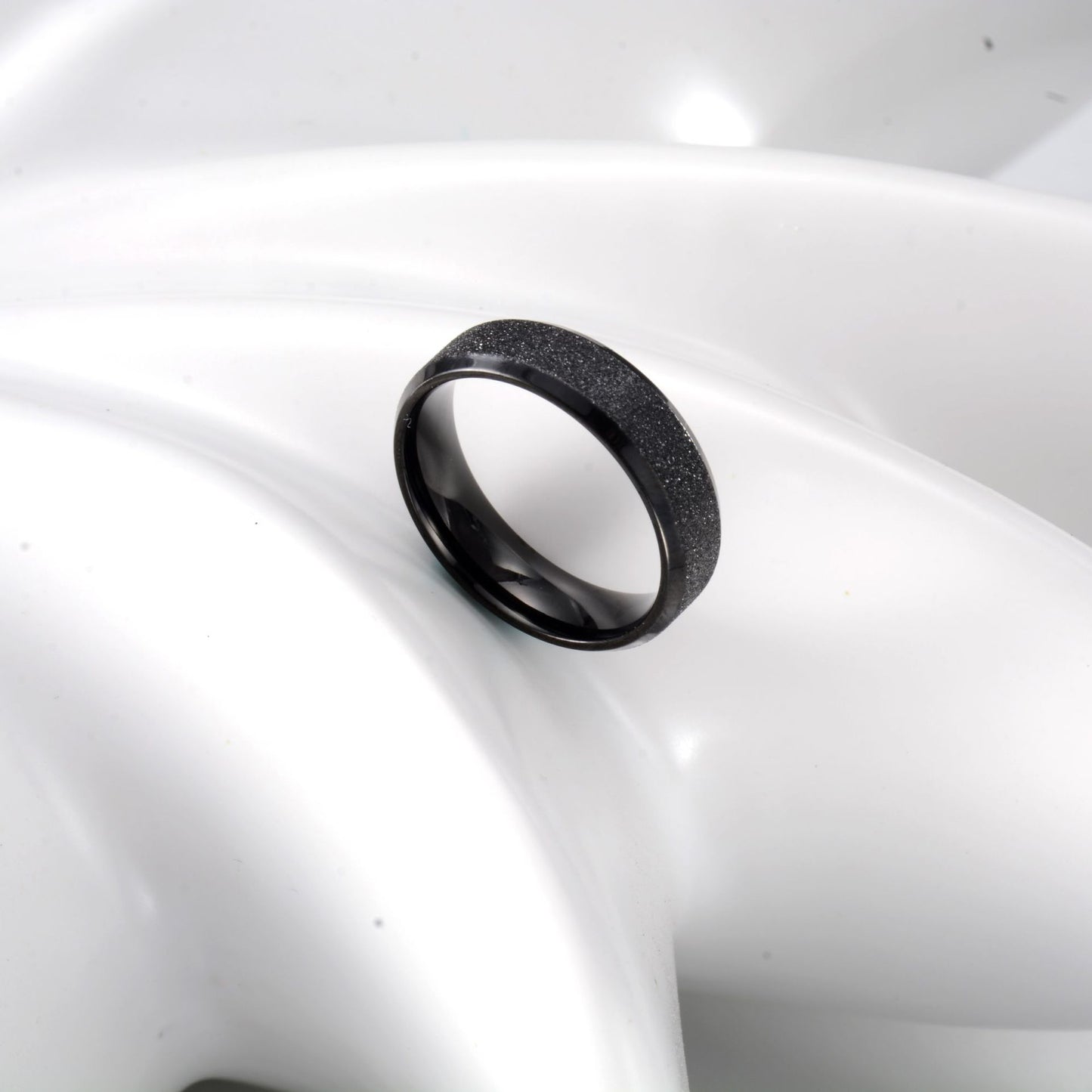Planderful Titanium Steel Couple Ring Double Beveled Edge Four Color Pearl Inlay Everyday Genie