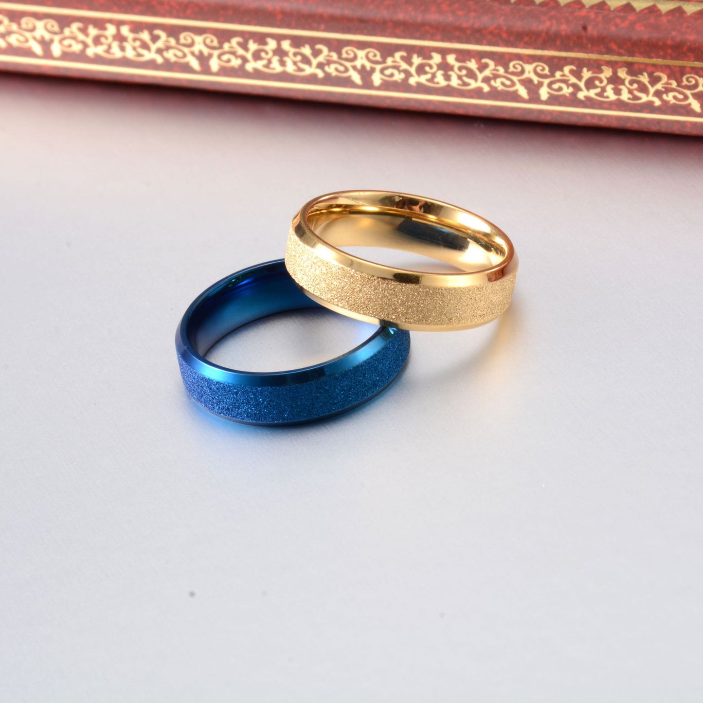 Planderful Titanium Steel Couple Ring Double Beveled Edge Four Color Pearl Inlay Everyday Genie