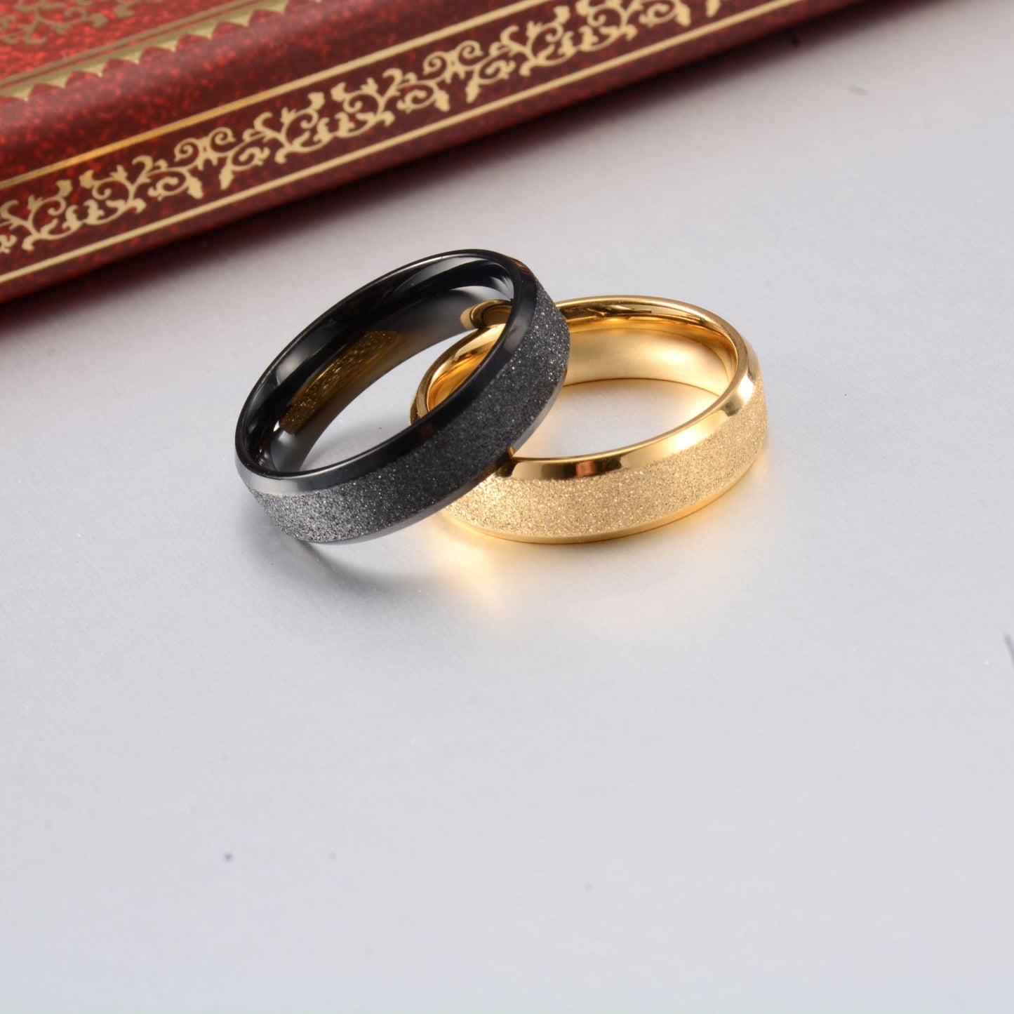 Planderful Titanium Steel Couple Ring Double Beveled Edge Four Color Pearl Inlay Everyday Genie