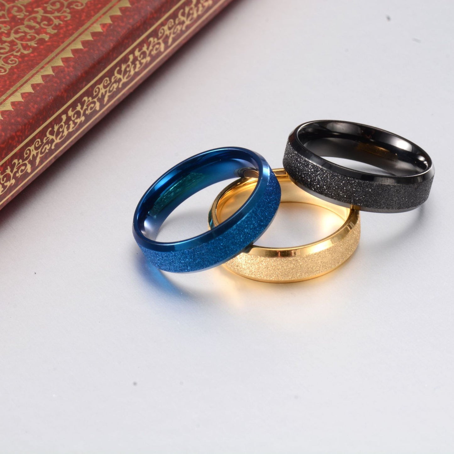 Planderful Titanium Steel Couple Ring Double Beveled Edge Four Color Pearl Inlay Everyday Genie