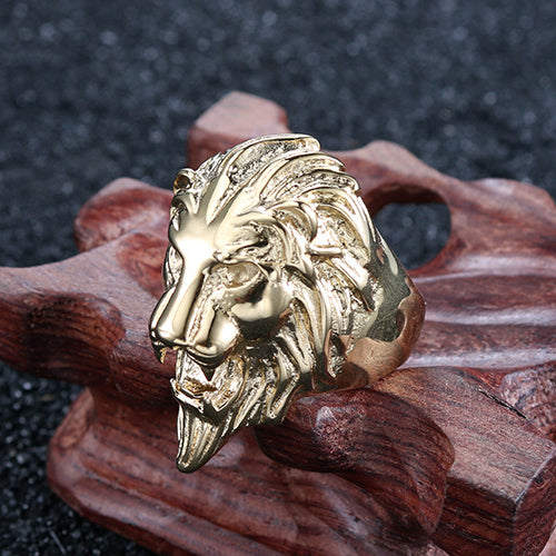 Titanium Steel Lion Head Ring for Men - Retro Punk Design in European and American Fashion