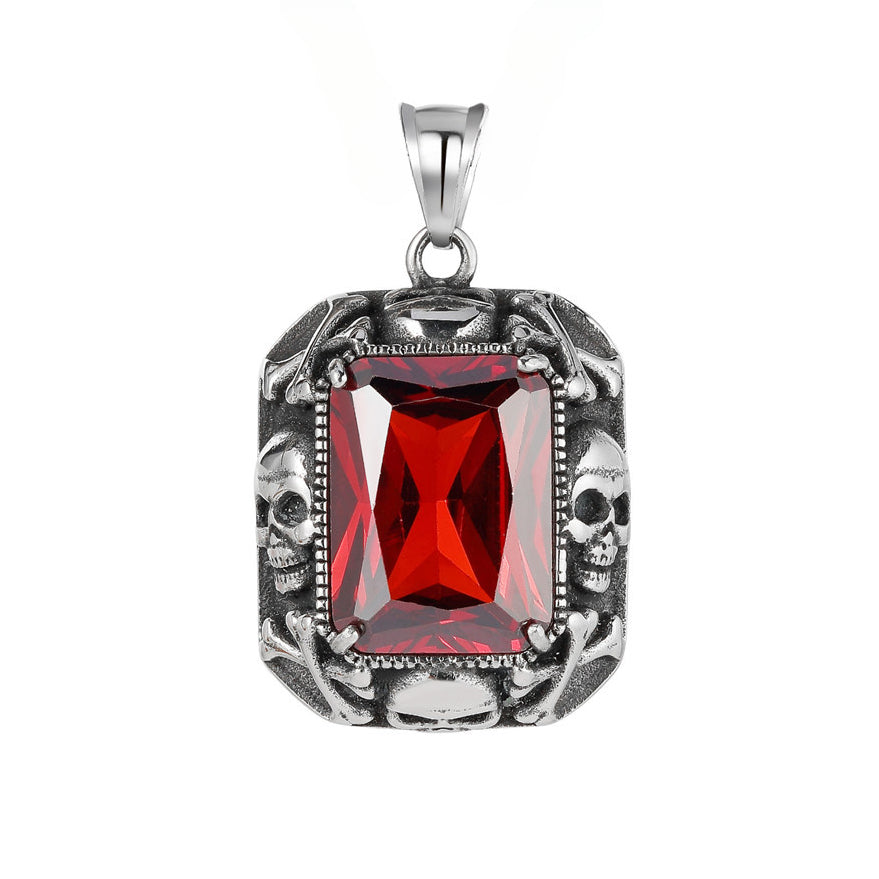 Halloween Rectangle Zircon Skull Titanium Steel Pendant for Men