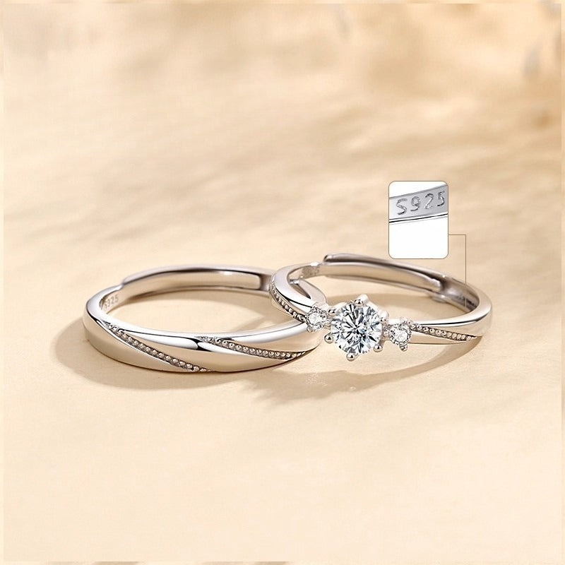 Sterling Silver Couple Ring Adjustable Zircon Love At First Sight For Him And Her Planderful