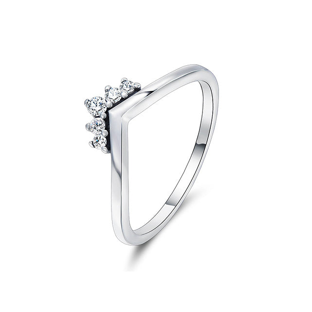 Everyday Genie Sterling Silver Crown Stacked Ring with Zircon for Women