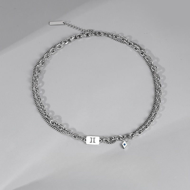 Planderful Jewelry Twelve Constellations Necklace For Men Stainless Steel Chain Luxury Design