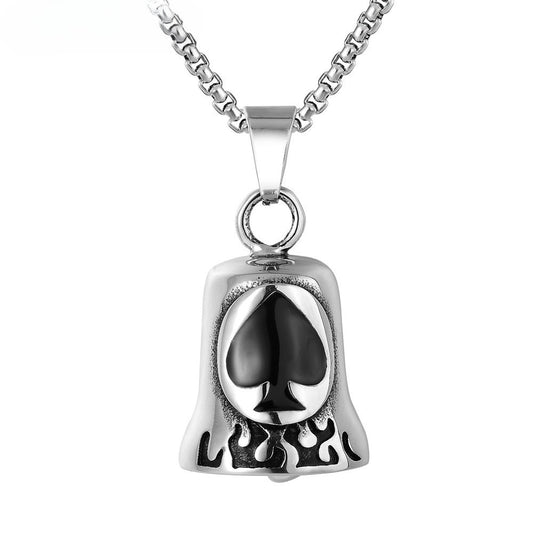 Planderful Titanium Steel Pendant Necklace Unisex Retro Punk Magician Spade Bell Protection