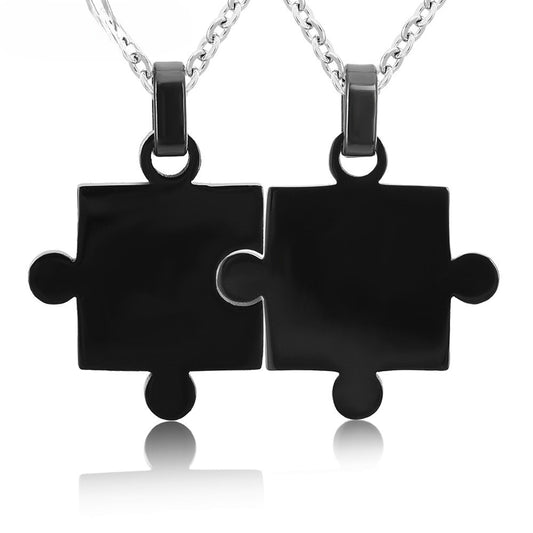 Planderful Titanium Steel Puzzle Couple Necklace Unisex Pendant Protection Statement Gift