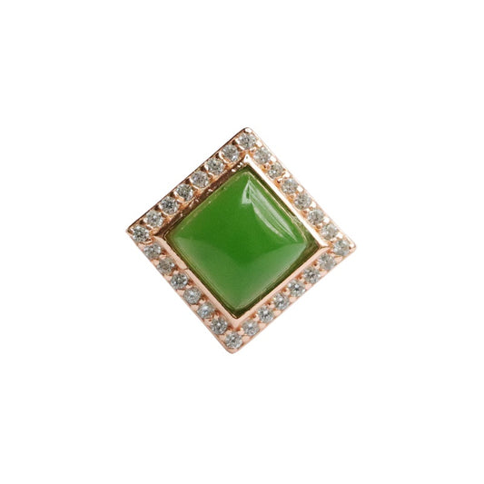 925 Sterling Silver Hetian Jasper Square Ring