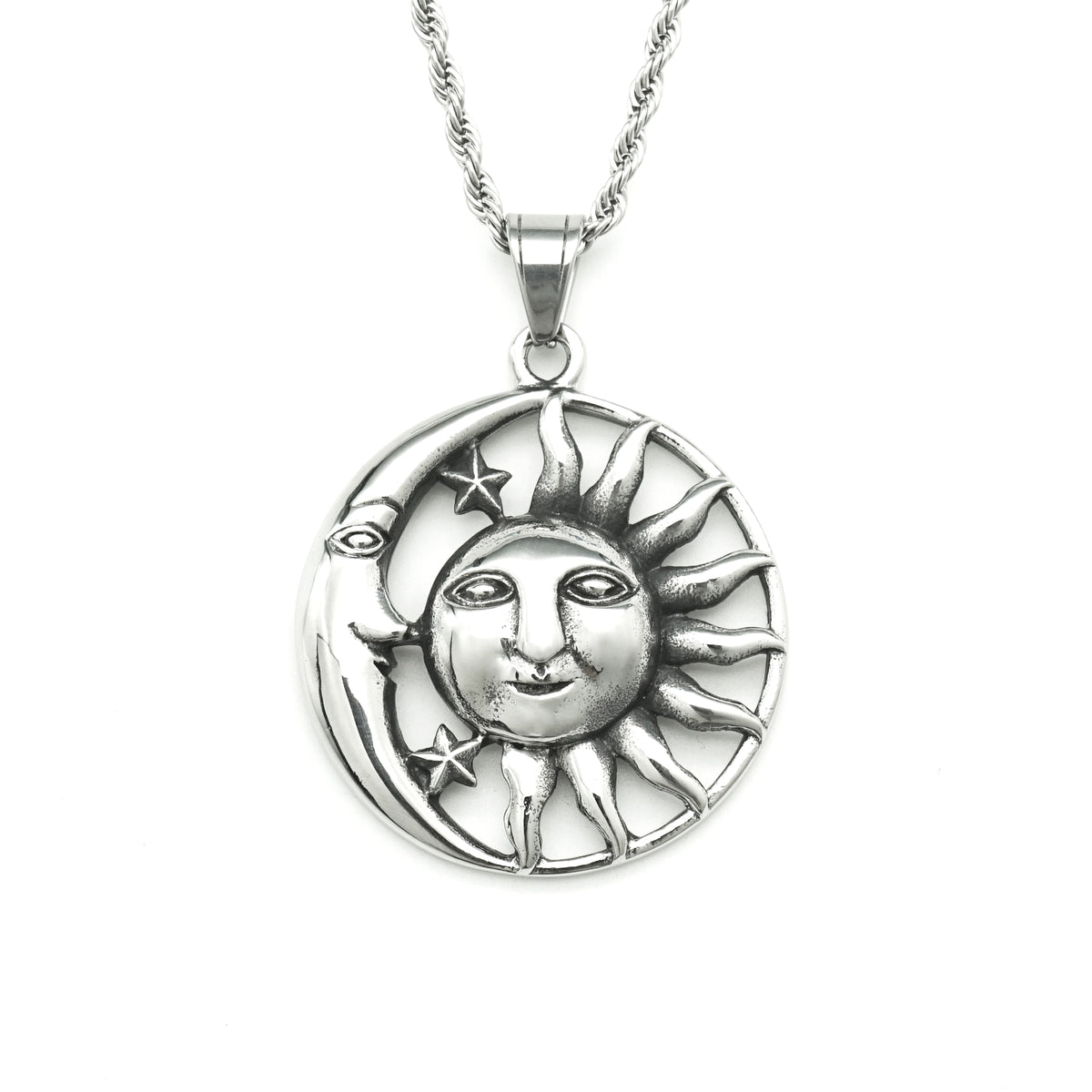Vintage Moon Sun Stainless Steel Pendant Necklace