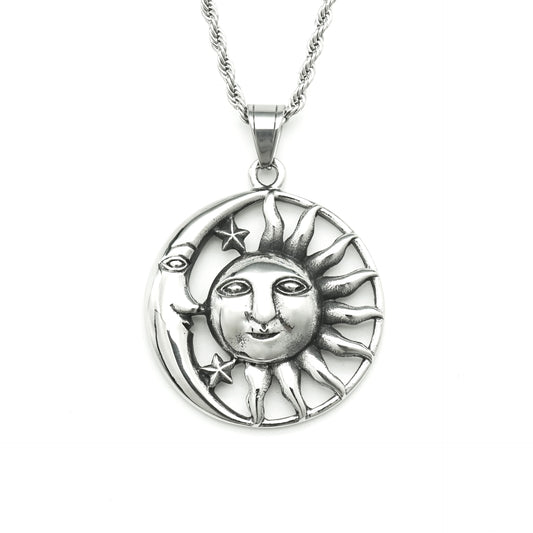 Vintage Moon Sun Stainless Steel Pendant Necklace