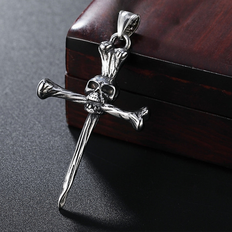 Halloween Cross Skull Head Titanium Steel Pendant for Men