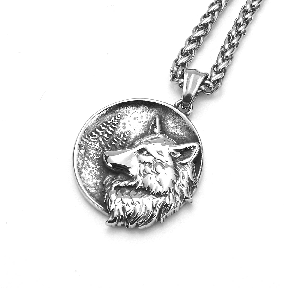 Planderful Wolf Head Double-Sided Pendant Necklace For Men Titanium Steel Rugged Viking Retro Style