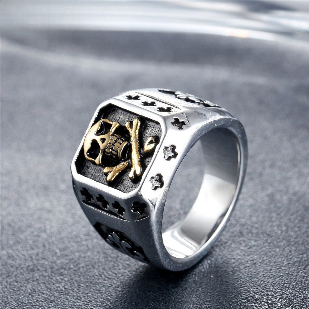 Skull Cross Titanium Steel Ring