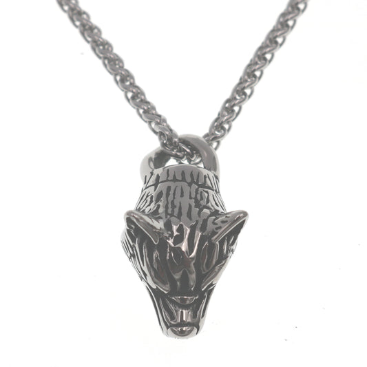 Nordic Wolf Head Stainless Steel Necklace - Men's Titanium Flower Chain