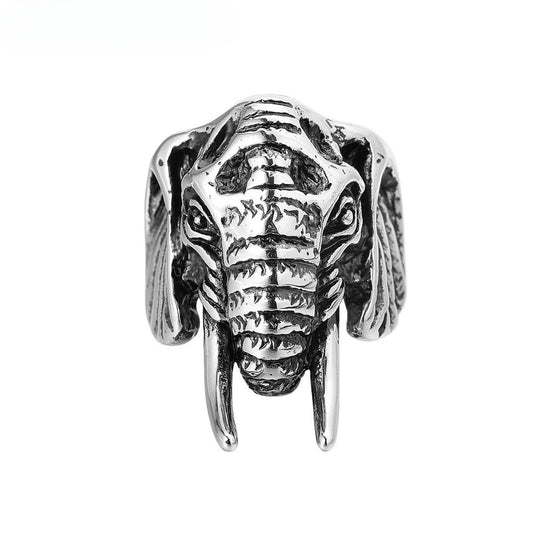 Domineering Elephant Head Titanium Steel Ring for Men