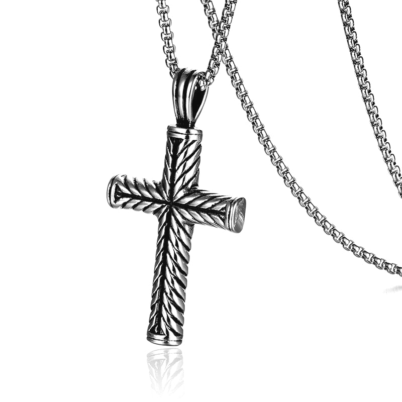 Planderful Jewelry Spiral Cross Necklace For Men Titanium Steel Retro Style Fashion Accessory