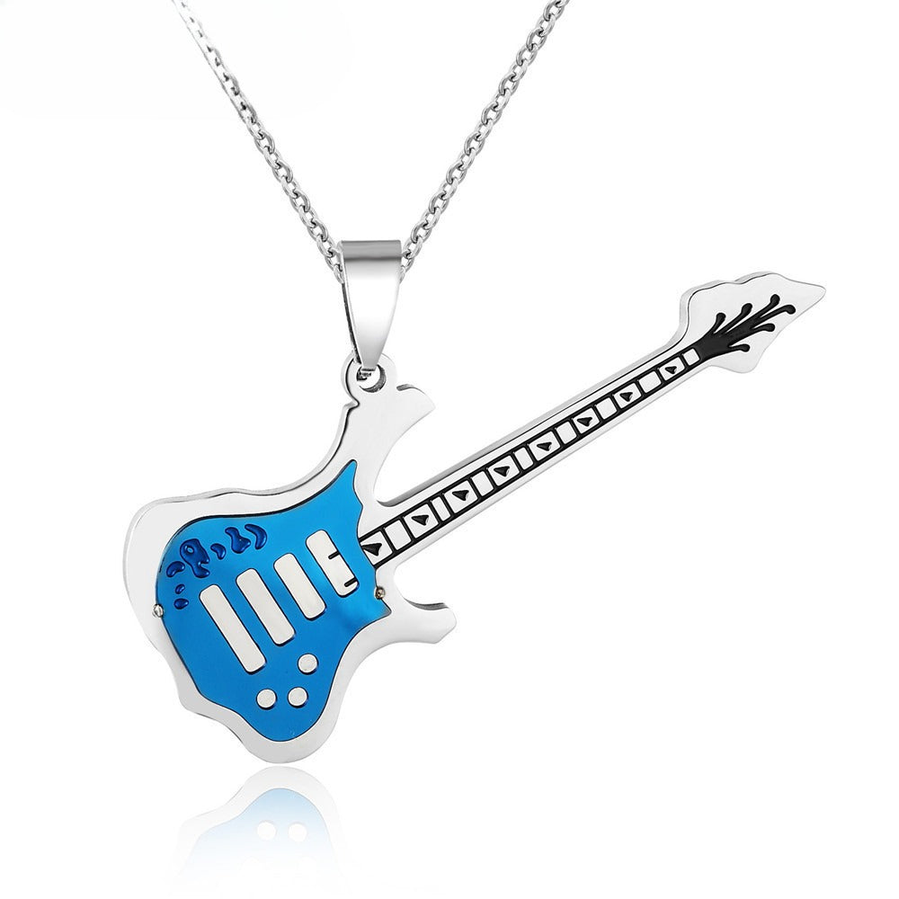 Planderful Everyday Genie Mens Necklace Durable Stainless Steel Titanium Pendant Multicolor Guitar Charm Unisex Jewelry