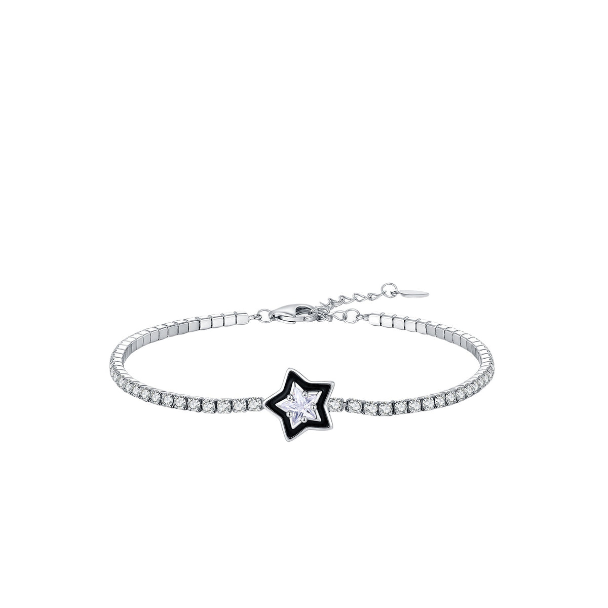 925 Sterling Silver Black Geometric Enamel Bracelet